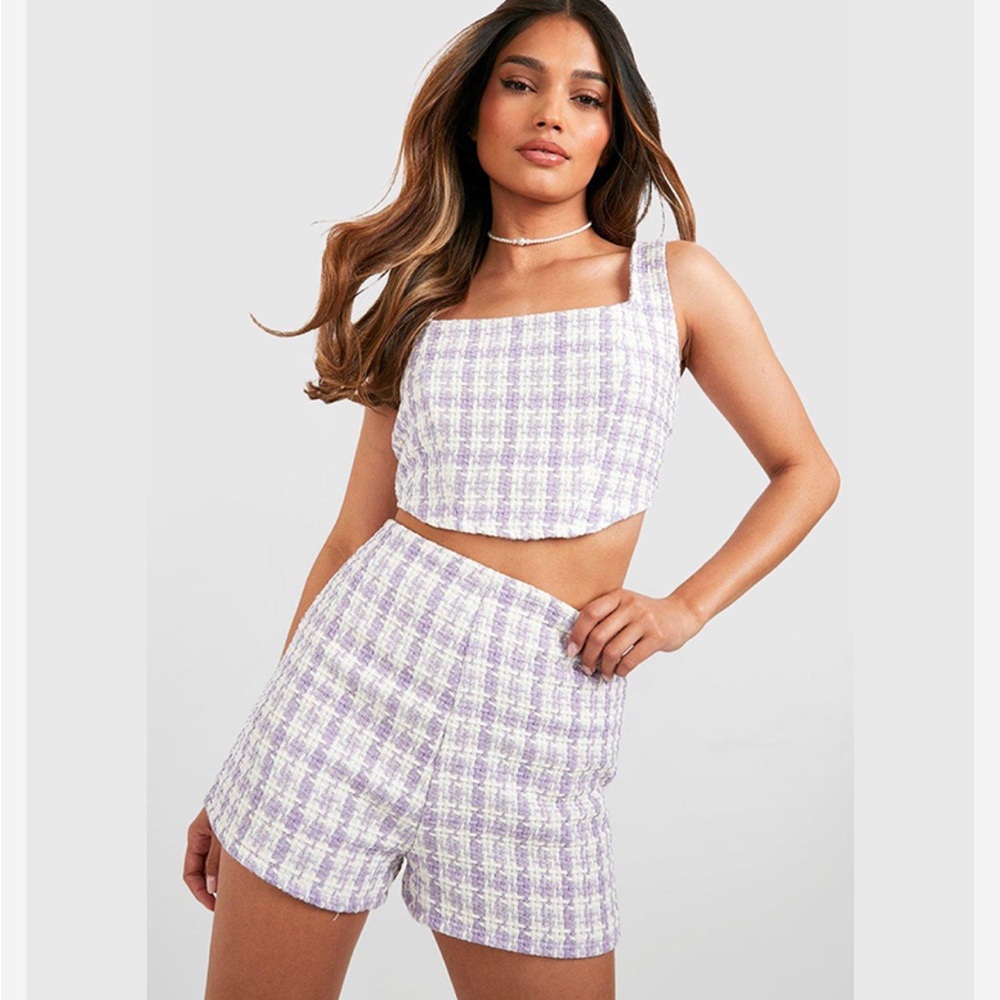 BOOHOO tweed check lilac set